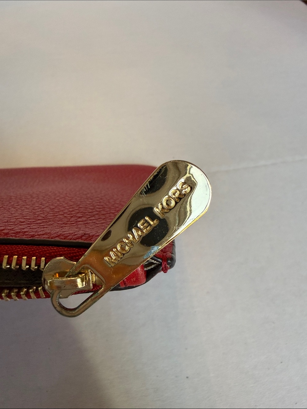 Michael Kors Cherry Red Pebbled Leather Zip Pouch - Picture 3 of 7